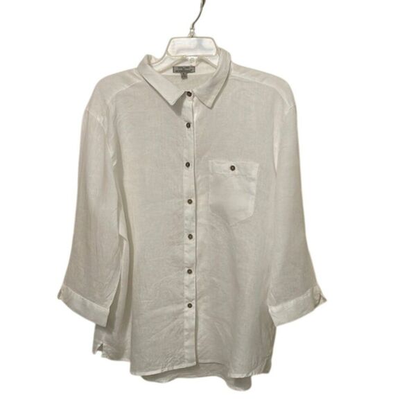 Hester & Orchard White Linen Button Up Top Womens Size Extra Large - Picture 1 of 12